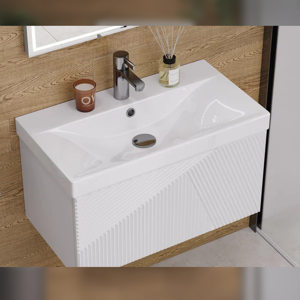 Тумба с раковиной подвесная Velvex Edge tp.EDG.9696.70.1Y белый глянец, 70 см