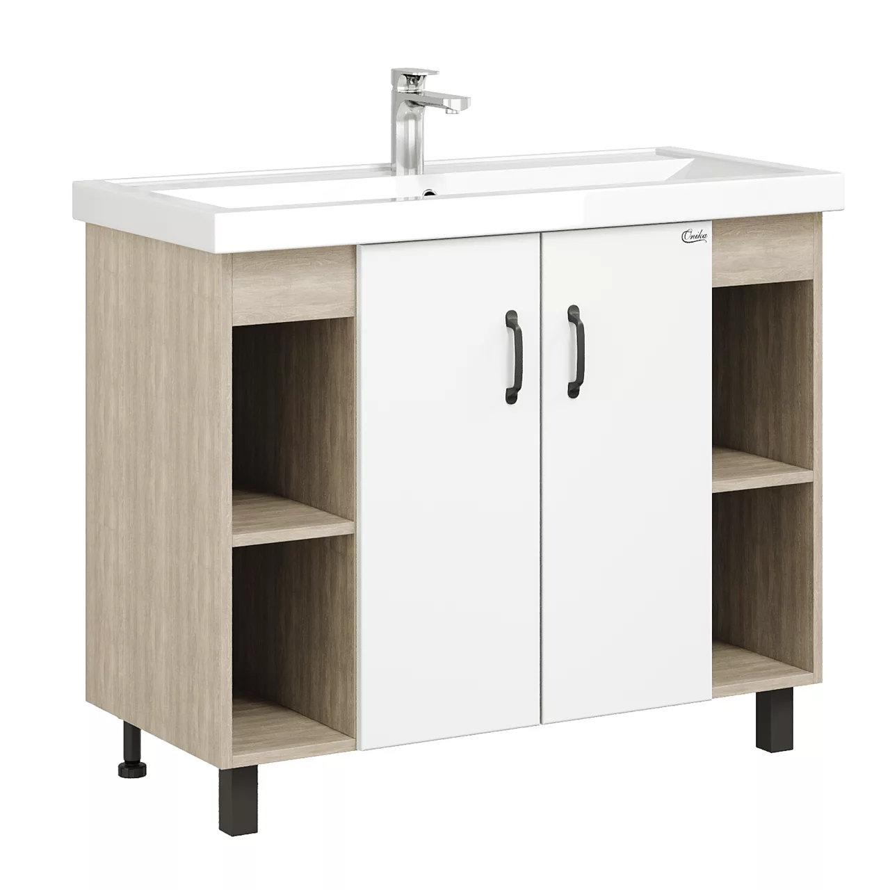 Тумба с раковиной Onika Тимбер 100 напольная, белый матовый/дуб сонома