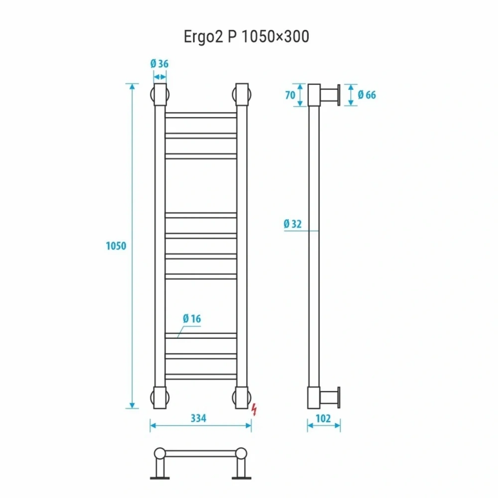 Полотенцесушитель электрический Energy Ergo2 P 1050x300 белый матовый,  "лесенка" прямая, узкий, скрытый/наружный монтаж от магазина Vanna-Vanna.ru!