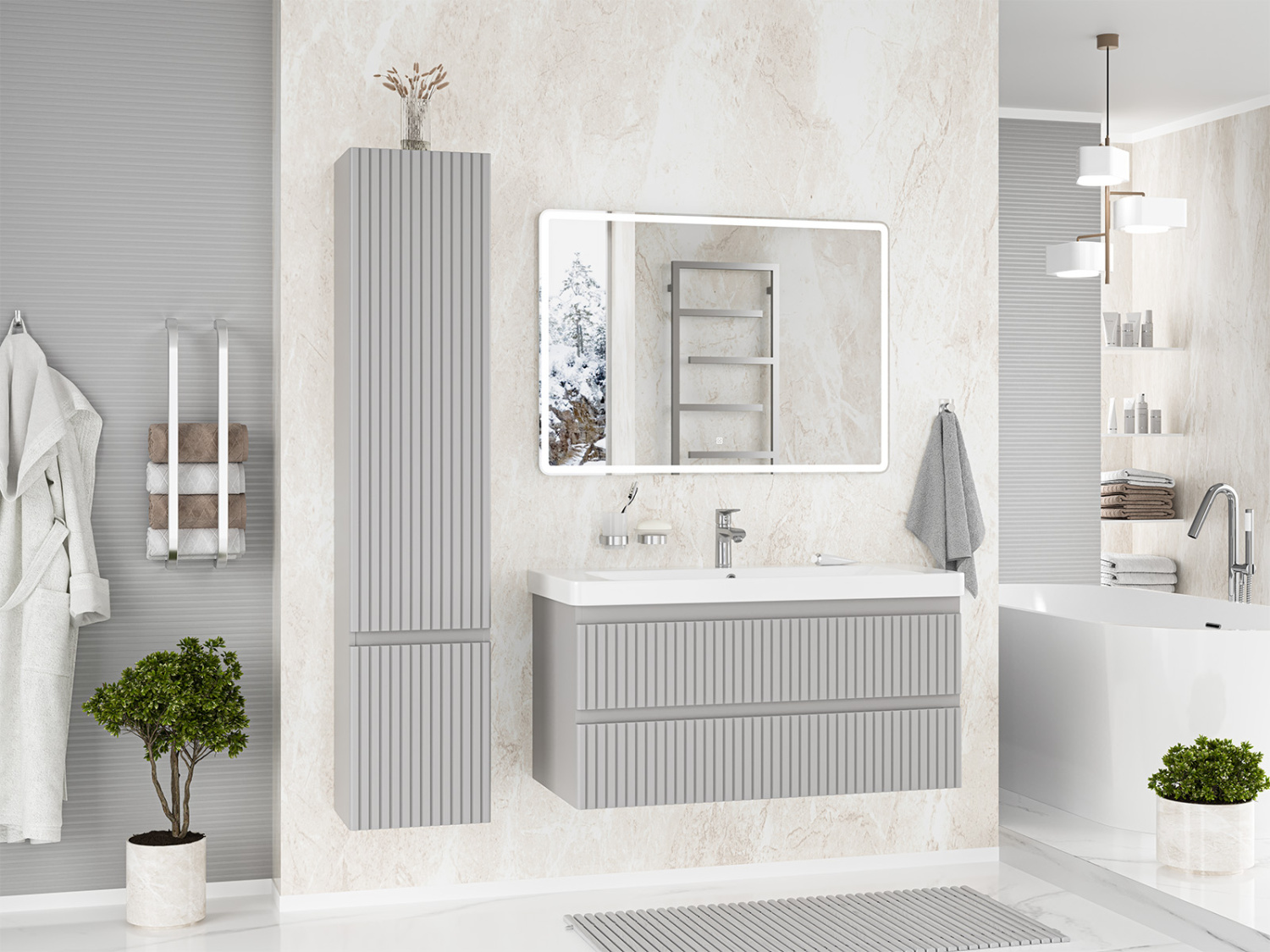 Тумба с раковиной Brevita Victory 105 подвесная, серый шелк