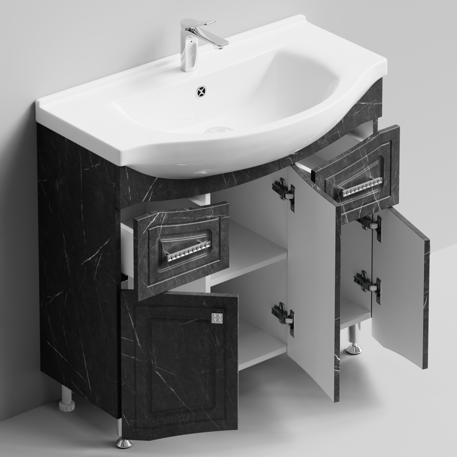 Тумба с раковиной Адам 90 напольная, Мрамор Графит софт тач, петли справа