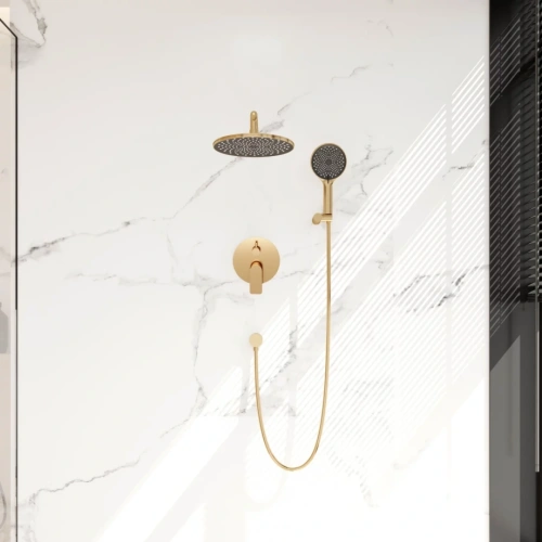 Встраиваемая душевая система Veconi TEORA TE-500-G-C4, Золото брашинг от магазина Vanna-Vanna.ru!