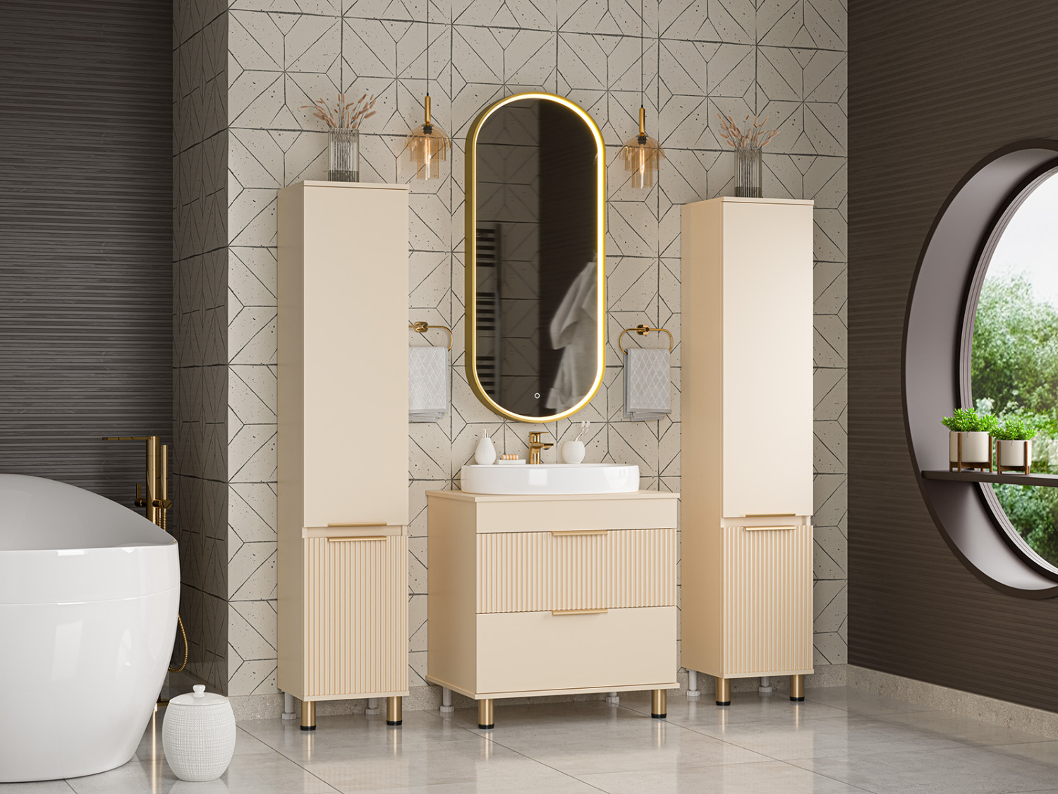 Пенал Brevita Enfida 35 напольный/подвесной, L, бежевый