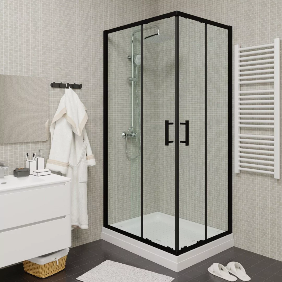 Душевой уголок Parly Quadro ZQ121B L/R прямоугольный, с низким поддоном, прозрачное стекло, профиль черный Душевой уголок Parly Quadro ZQ121B L/R прямоугольный, с низким поддоном, прозрачное стекло, профиль черный