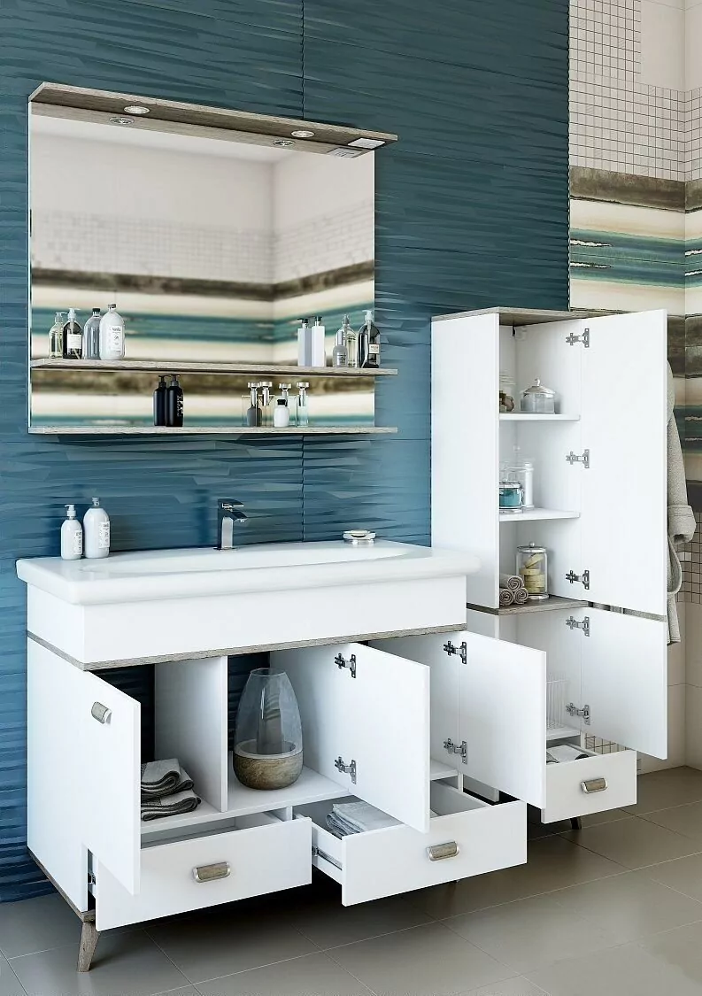 Тумба с раковиной Sanflor Бруно 105 напольная, белый матовый/орегон Тумба с раковиной Sanflor Бруно 105 напольная, белый матовый/орегон