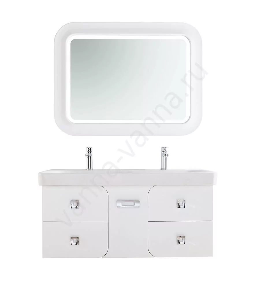 Тумба подвесная Vod-ok Elite Астрид 120 с двойной раковиной Classica 120, 5 ящиков, белая