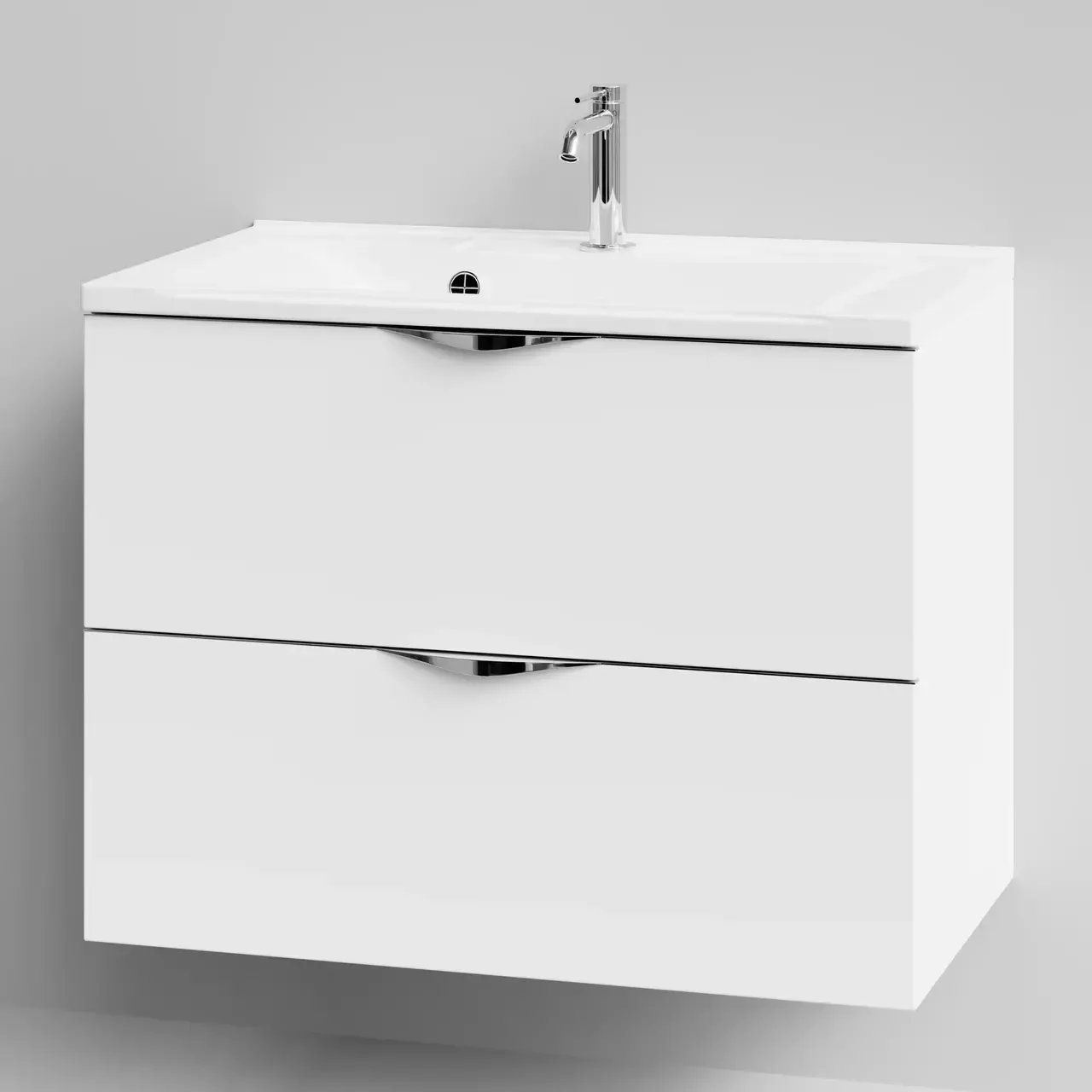 Тумба подвесная Vod-ok Марко 75 с раковиной Milen 75, белая + 13 цветов, ручка хром или черный