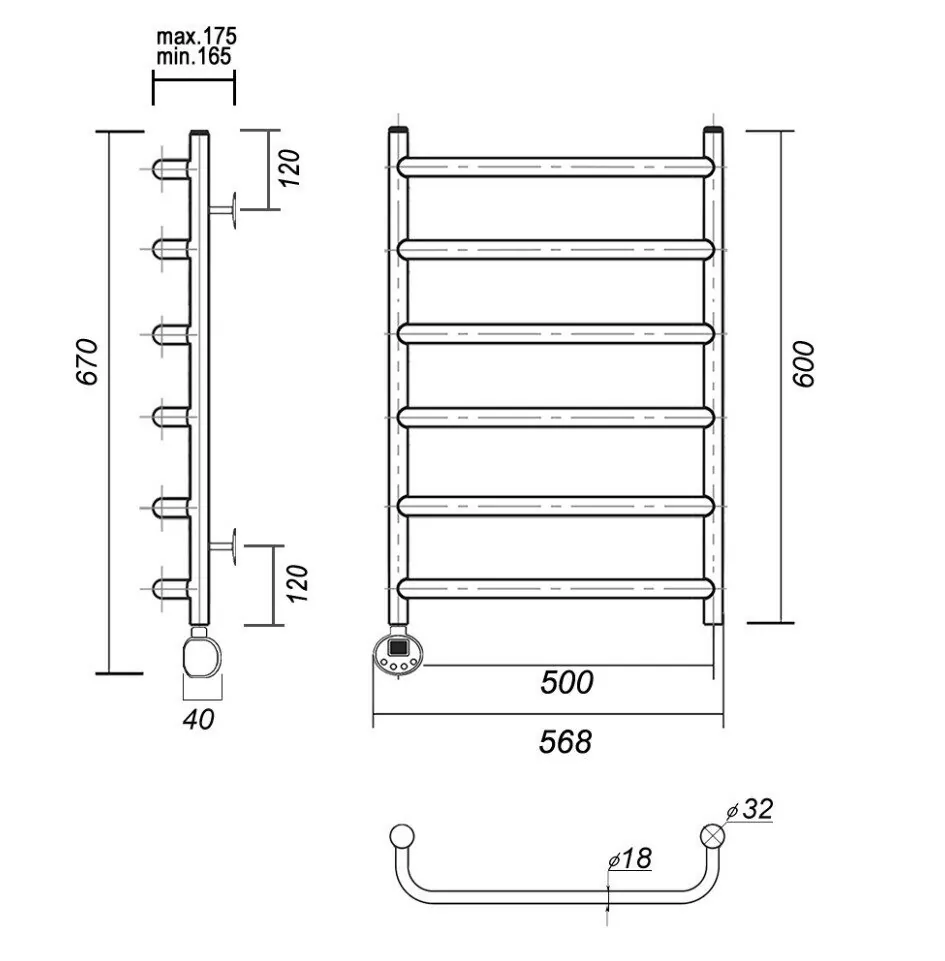 Полотенцесушитель электрический Domoterm Стефано П6 500x600 EL, хром