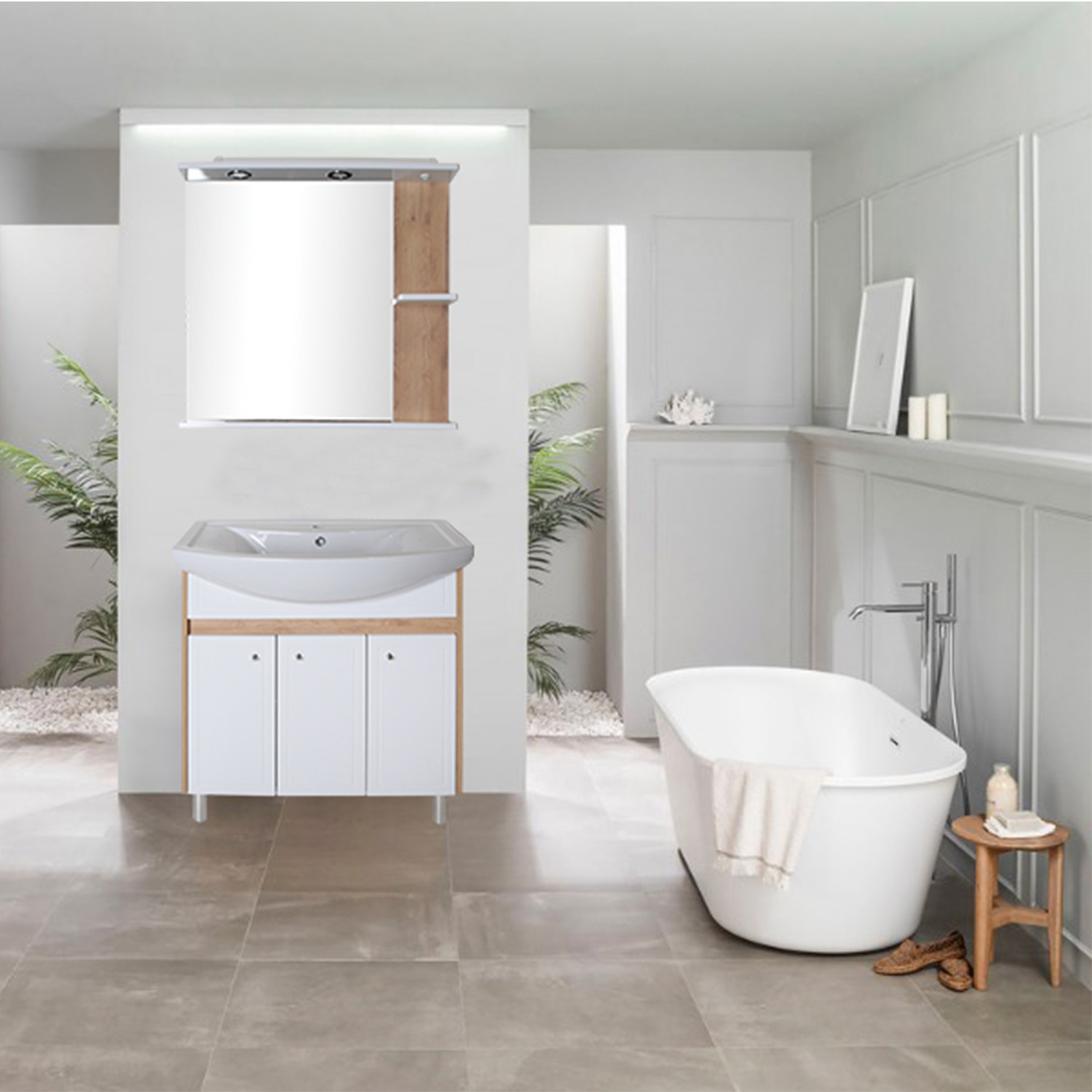 Мебель для ванной Асб-мебель Альпина 80 комплект, напольный, белый/дуб золотой