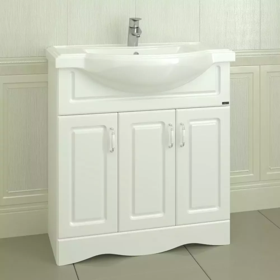 Тумба напольная Санта Верона 80 с раковиной Классик 80, 3 двери, белая