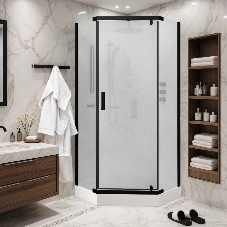 Душевой уголок PARLY ZPE911BF 90х90х192 пятиугольная, с поддоном, прозрачное стекло, черный