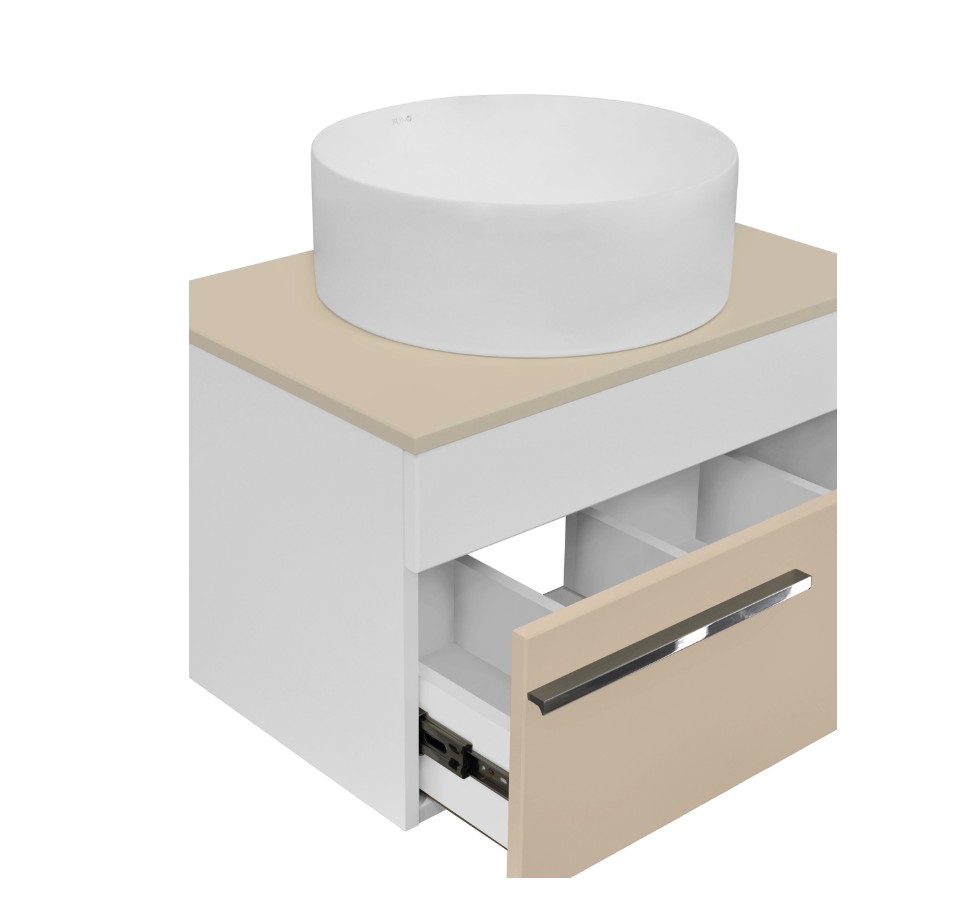 Тумба подвесная Runo Вудлайн 65 с раковиной Palla D41 круг, белый/крем