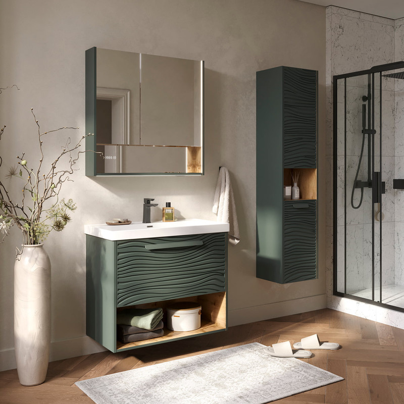 Пенал подвесной EQUIL Gleam 36 подвесной, с корзиной, универсальный R/L, зеленый камень/дуб вотан