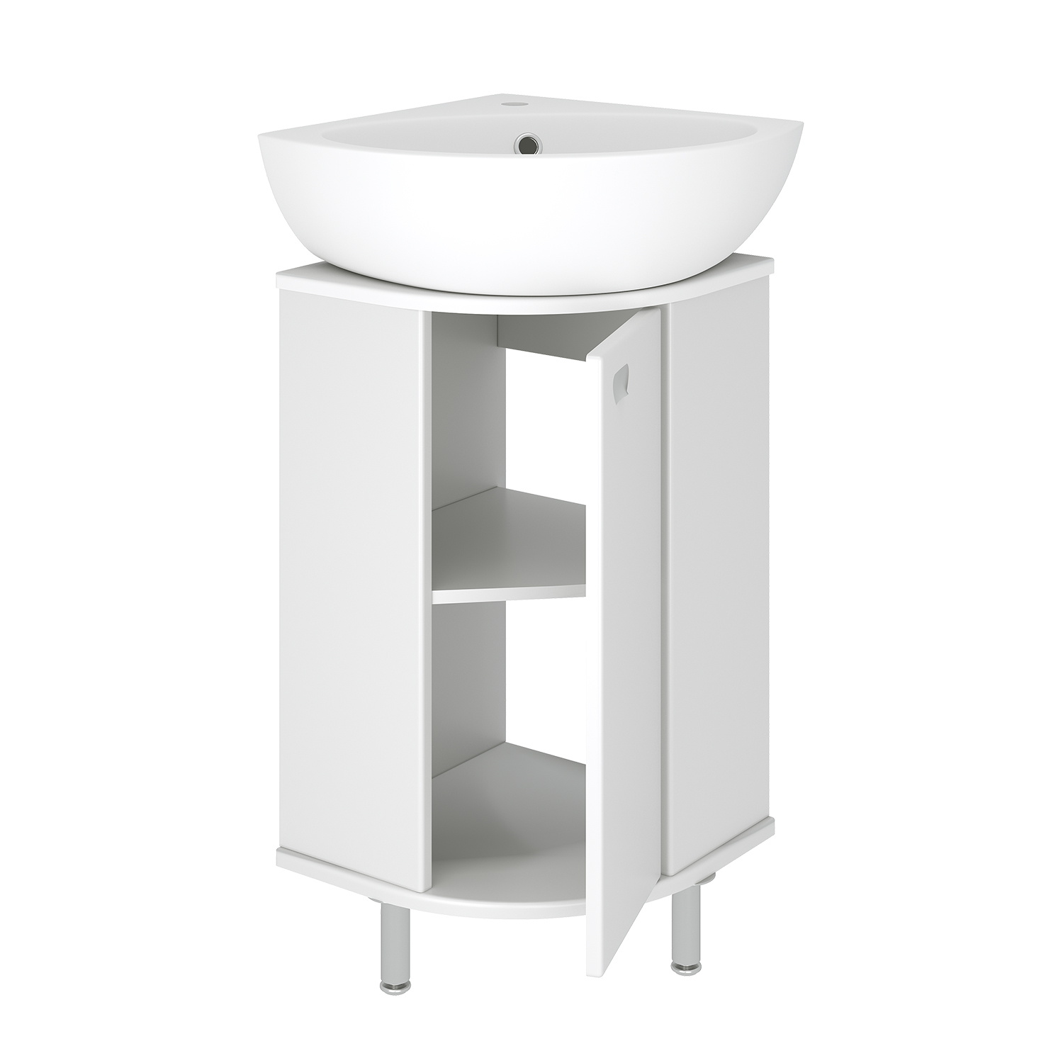 Тумба напольная Runo Браво 40 угловая с раковиной Элегия, белый