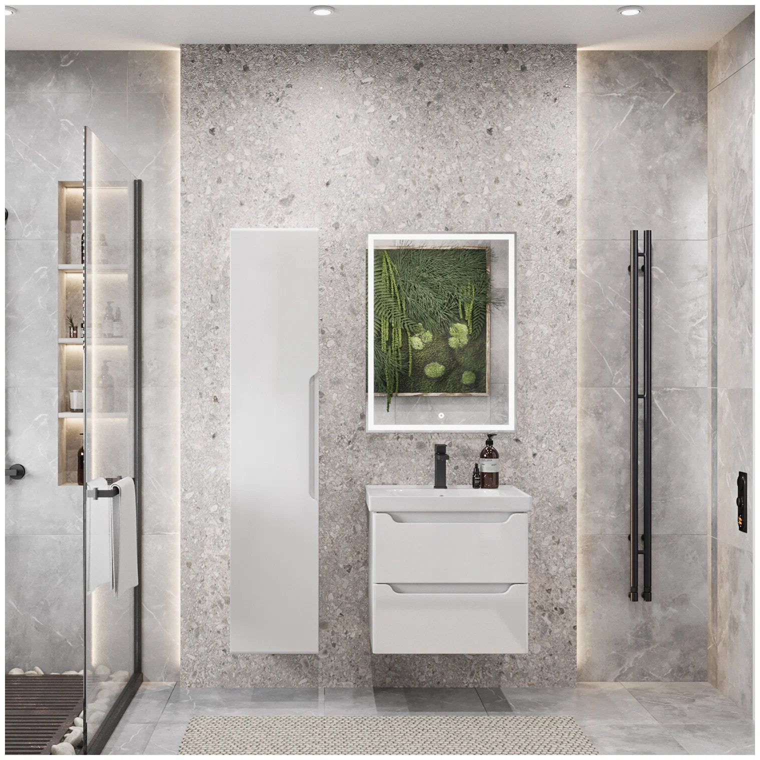 Тумба подвесная SanStar Lanciano 60 с раковиной Грейс 60, белая