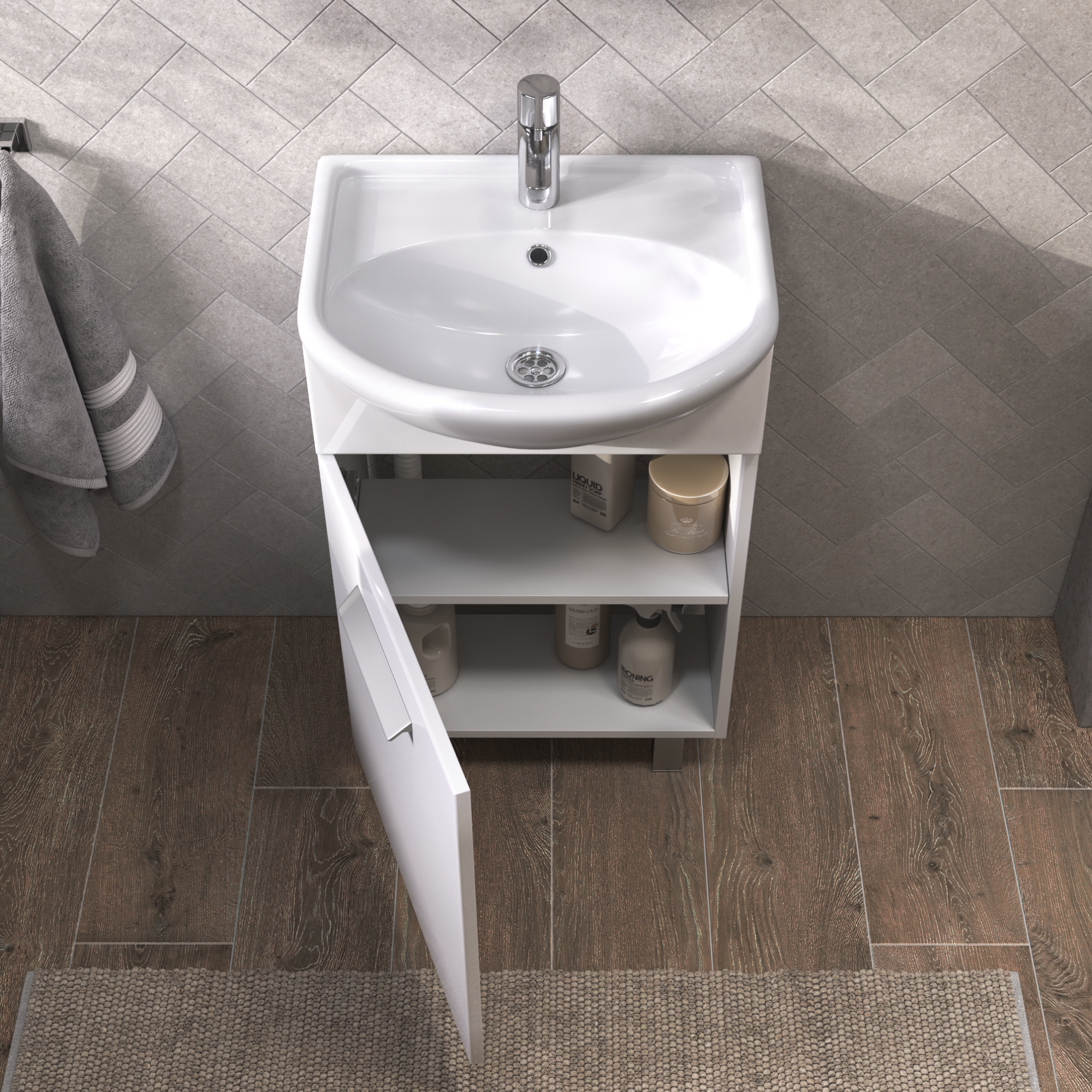 Тумба напольная Vigo Hoska 50 с раковиной Уют 50, 1 дверь, белый