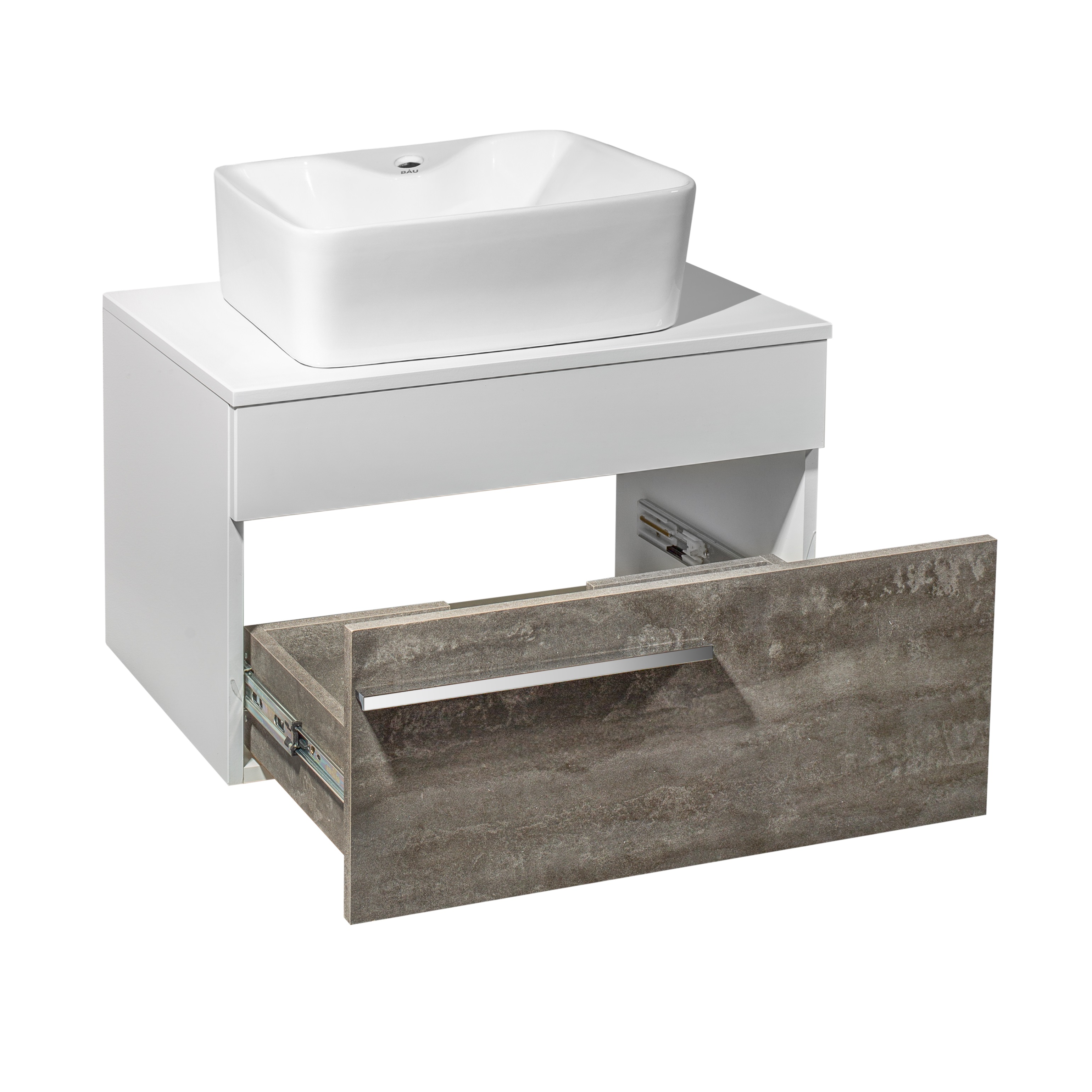 Тумба подвесная Runo Вудлайн 65 железный камень/белый под накладную раковину