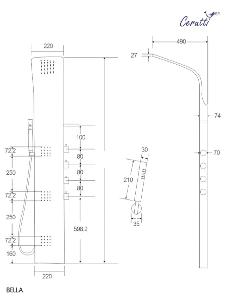 Душевая панель Ceruttispa BELLA CT11128 из нержавеющей стали, цвет хром