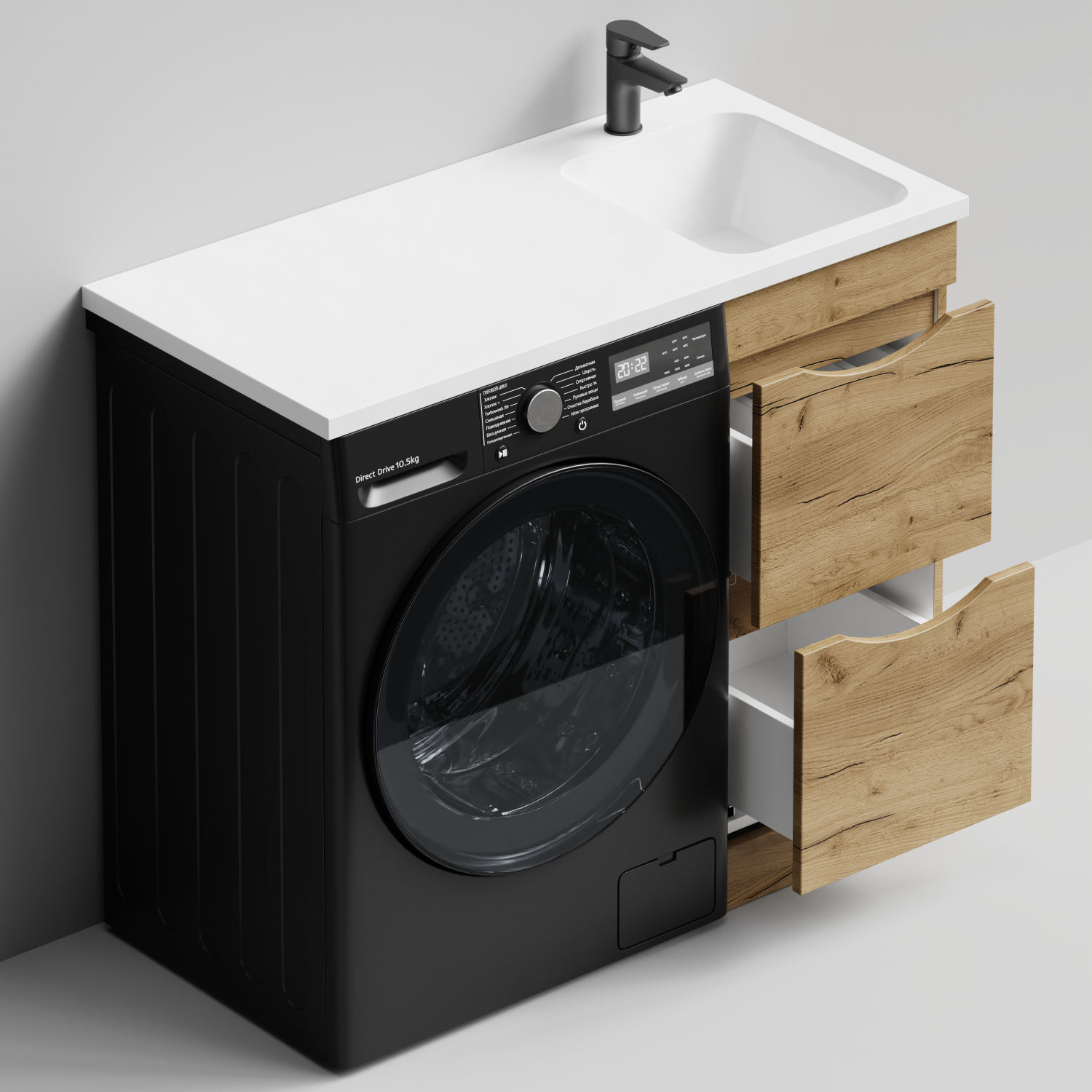 Тумба Vod-ok 38 с раковиной Смайл 100 напольная, под стиральную машину, правая, Дуб Тортуга