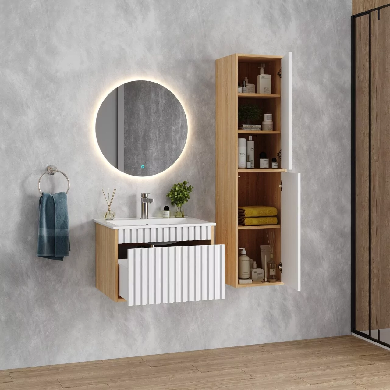 Пенал Onika Дайлер 35 L/R подвесной, белый матовый/дуб сонома