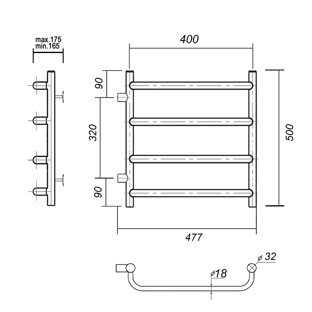 Полотенцесушитель водяной Domoterm Стефано П4 400x500-320