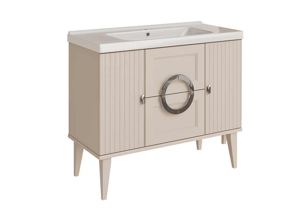 Мебель для ванной ASB Woodline Федерика 100 комплект, напольный, тирамису софт, хром