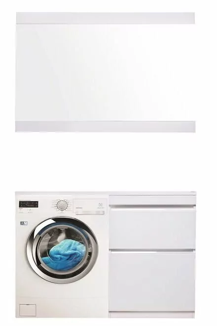 Тумба с раковиной Style Line Даллас 120 Люкс Plus ПВХ под стиральную машину, напольная, два ящика, правая, белая