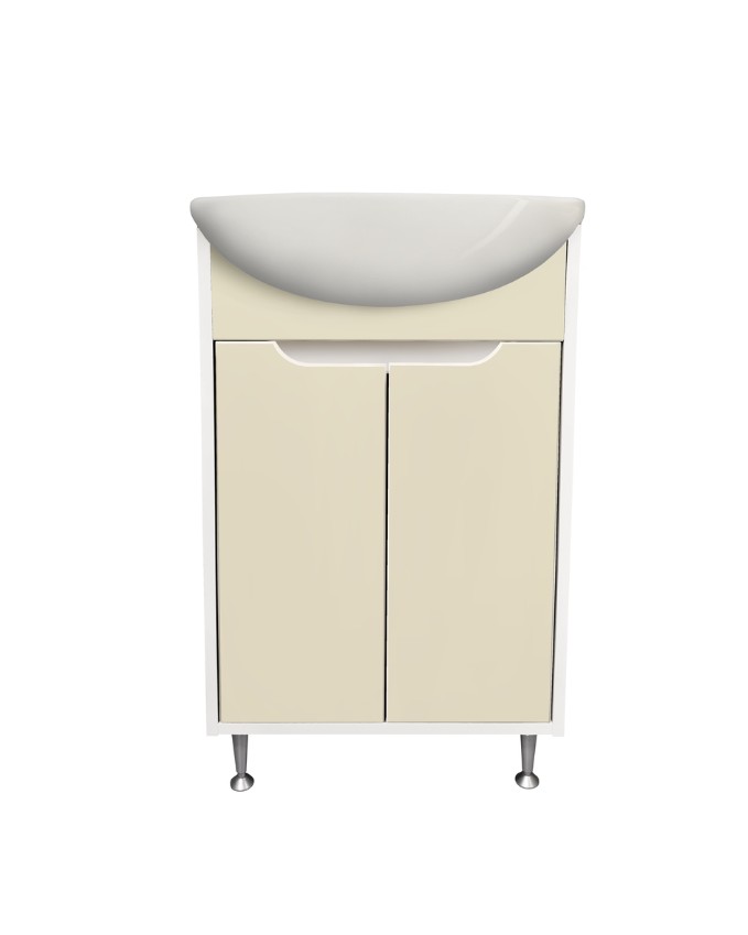Тумба напольная Runo Эконова с раковиной Уют 50, 2 двери, белый/крем