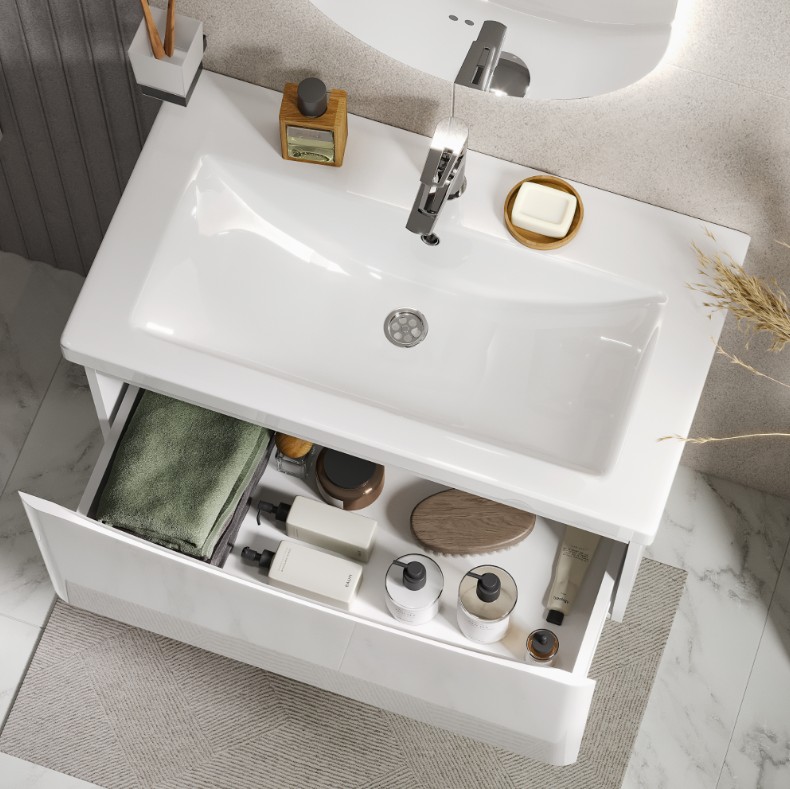 Тумба подвесная Vigo Glem 800-0-1 с раковиной Como 80, 1 ящик, белый