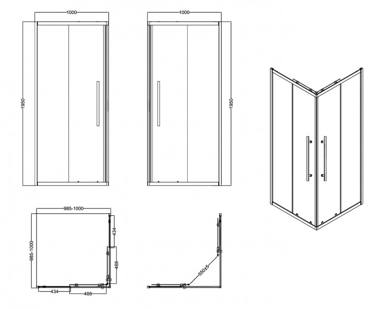 Душевой уголок ESBANO ESF-100KV-B 100х100х195