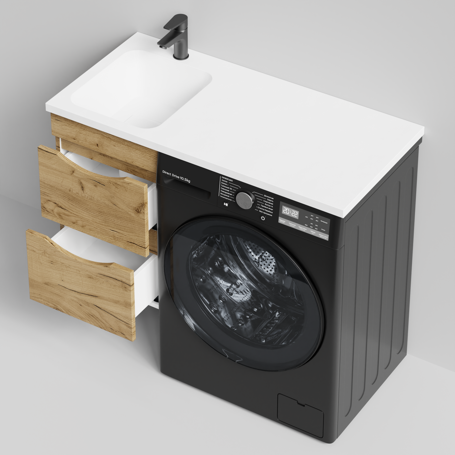 Тумба Vod-ok 38 с раковиной Смайл 100 подвесная, под стиральную машину, левая, Дуб Тортуга