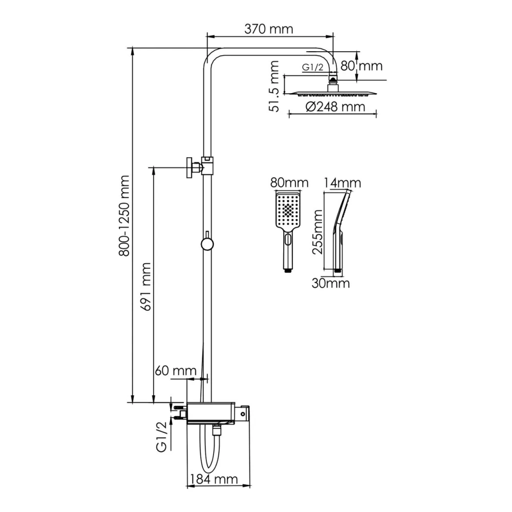 Душевая стойка WasserKraft A114.258.130.CB Thermo черный Soft-touch от магазина Vanna-Vanna.ru!