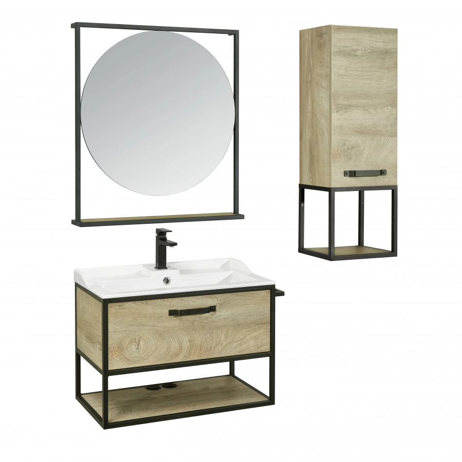 Тумба подвесная Aquaton Лофт Фабрик 80 с раковиной Фабиа 80, дуб эндгрейн