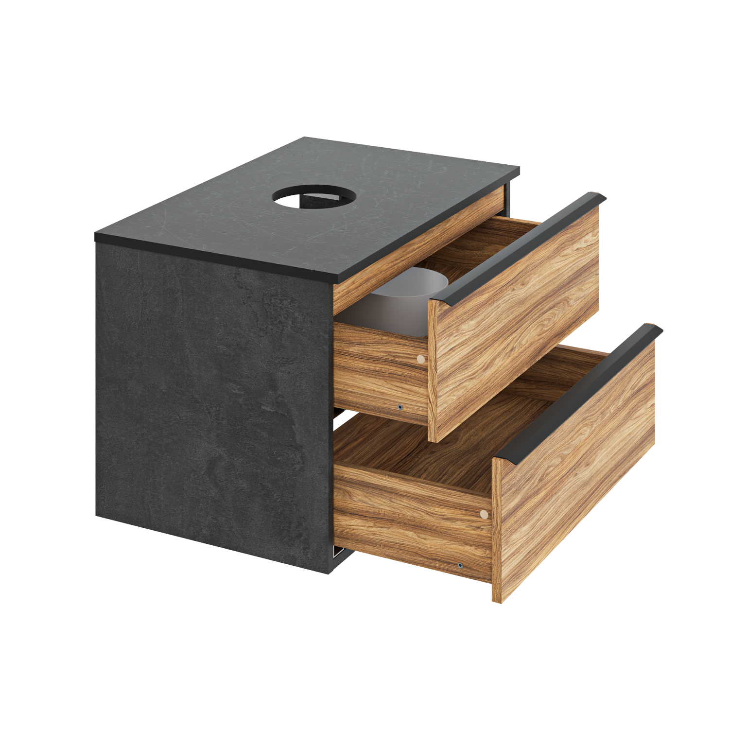 Тумба подвесная Runo Мальта 70 под накладную раковину, дуб/черный