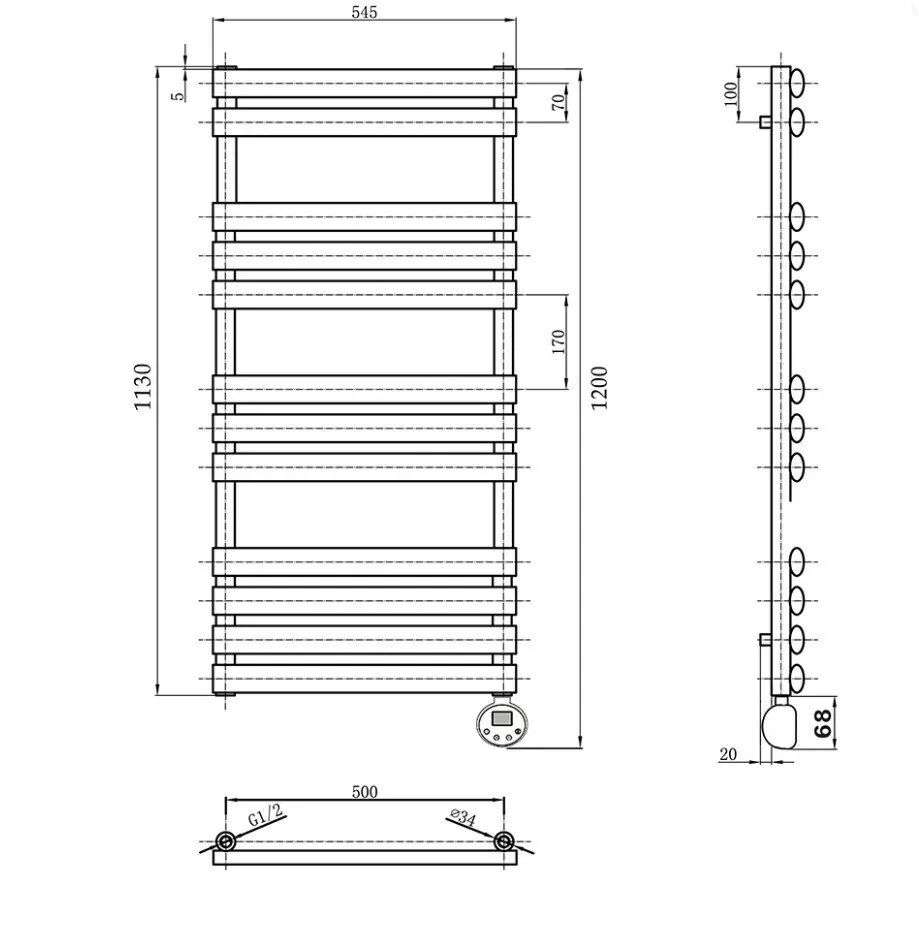 Полотенцесушитель электрический Domoterm Альфа П12 500х1130 ER правый, графит