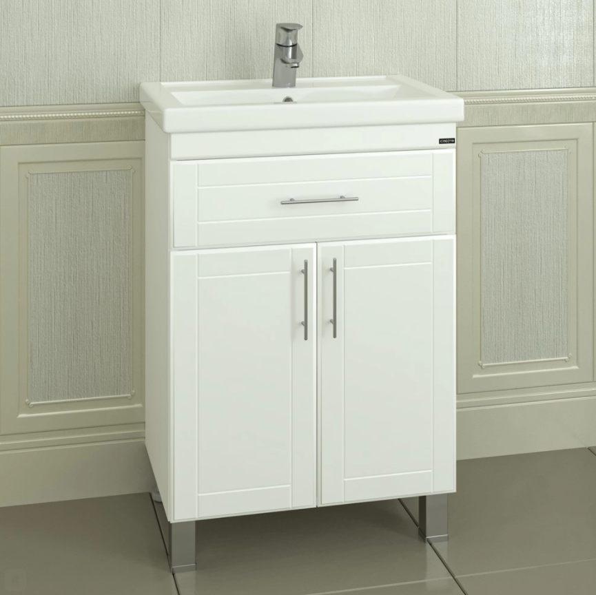 Тумба напольная Санта Дублин 60 с раковиной Фостер 60, с 1 ящиком, белая