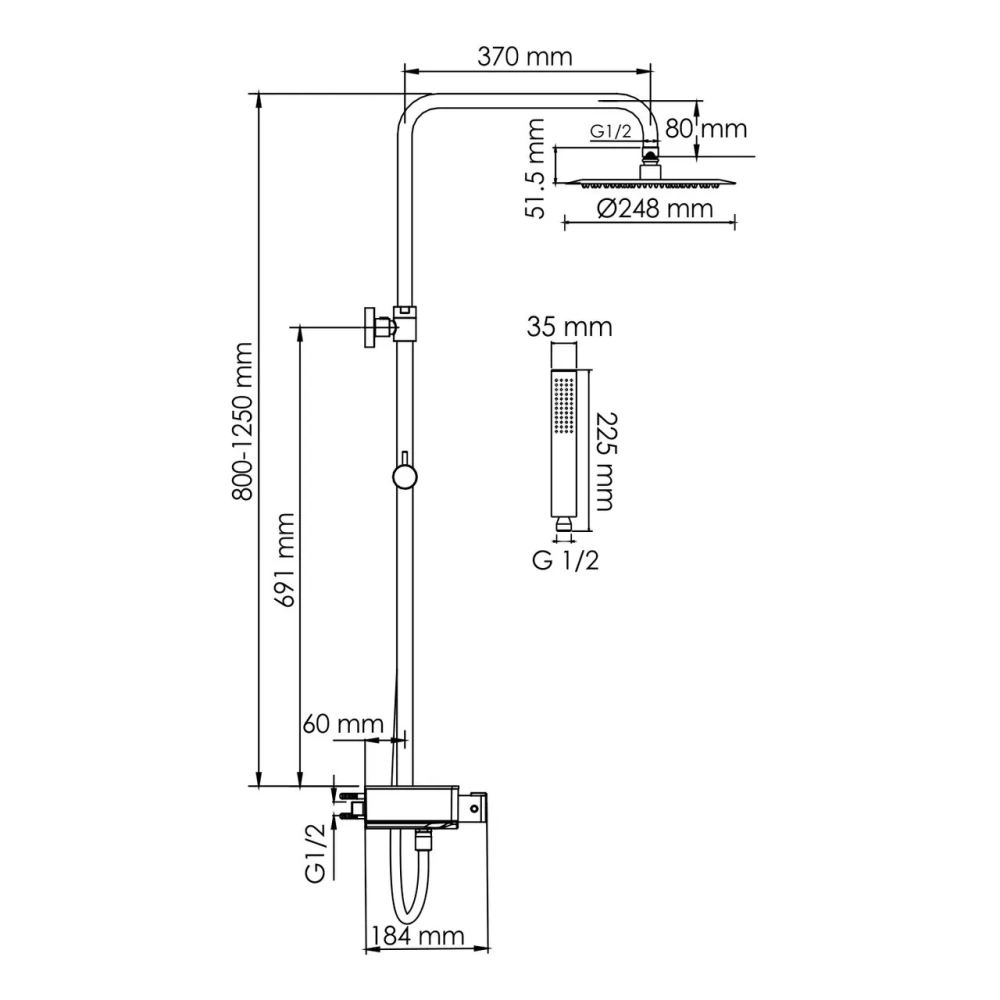 Душевая стойка WasserKraft A114.258.218.CB Thermo хром/черный Soft-touch от магазина Vanna-Vanna.ru!