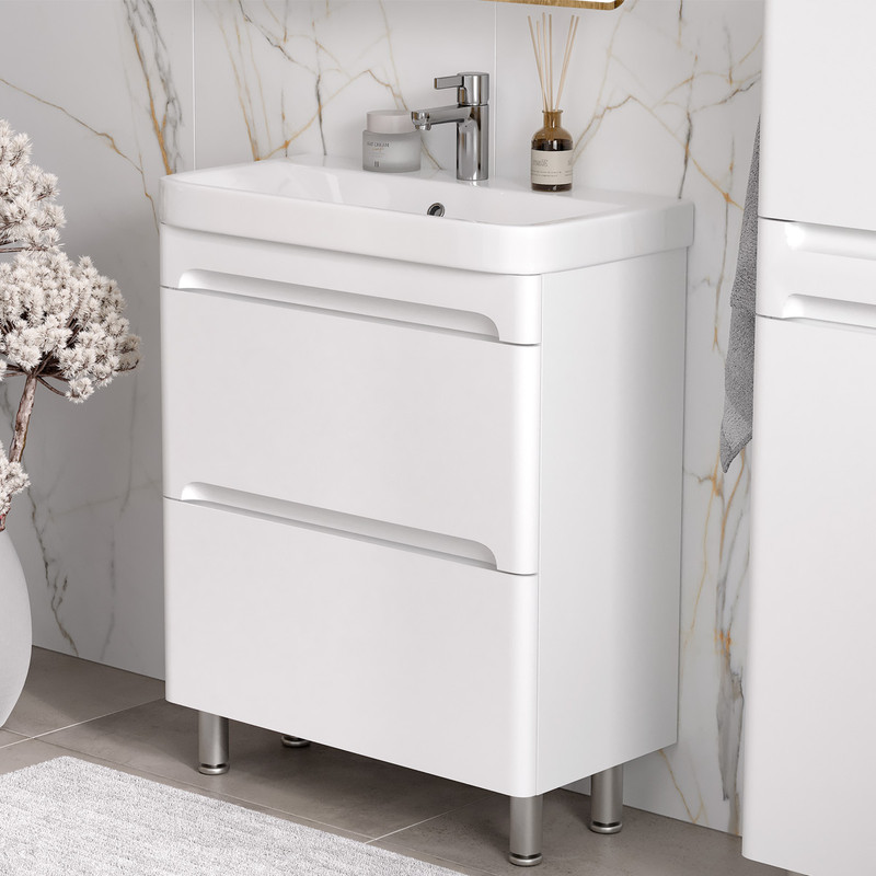 Тумба с раковиной EQUIL Nice 60 напольная, 2 ящика, белый