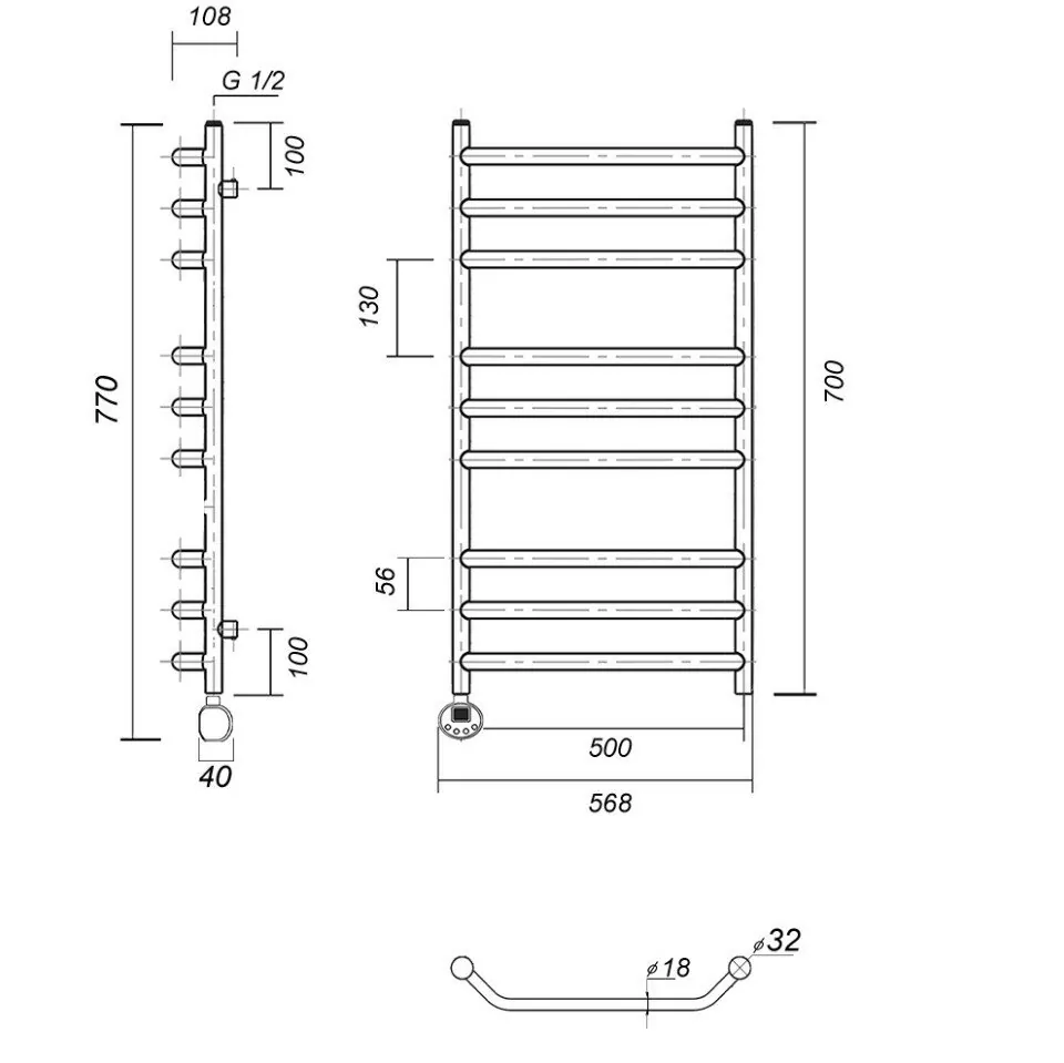 Полотенцесушитель электрический Domoterm Лаура П9 500х700 EL левый, хром