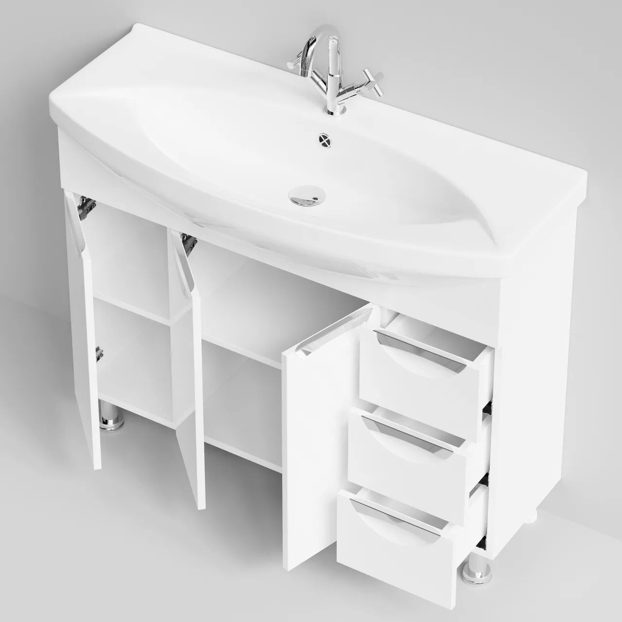 Тумба напольная Vod-ok Лира 105 с раковиной Лагуна 105, белая