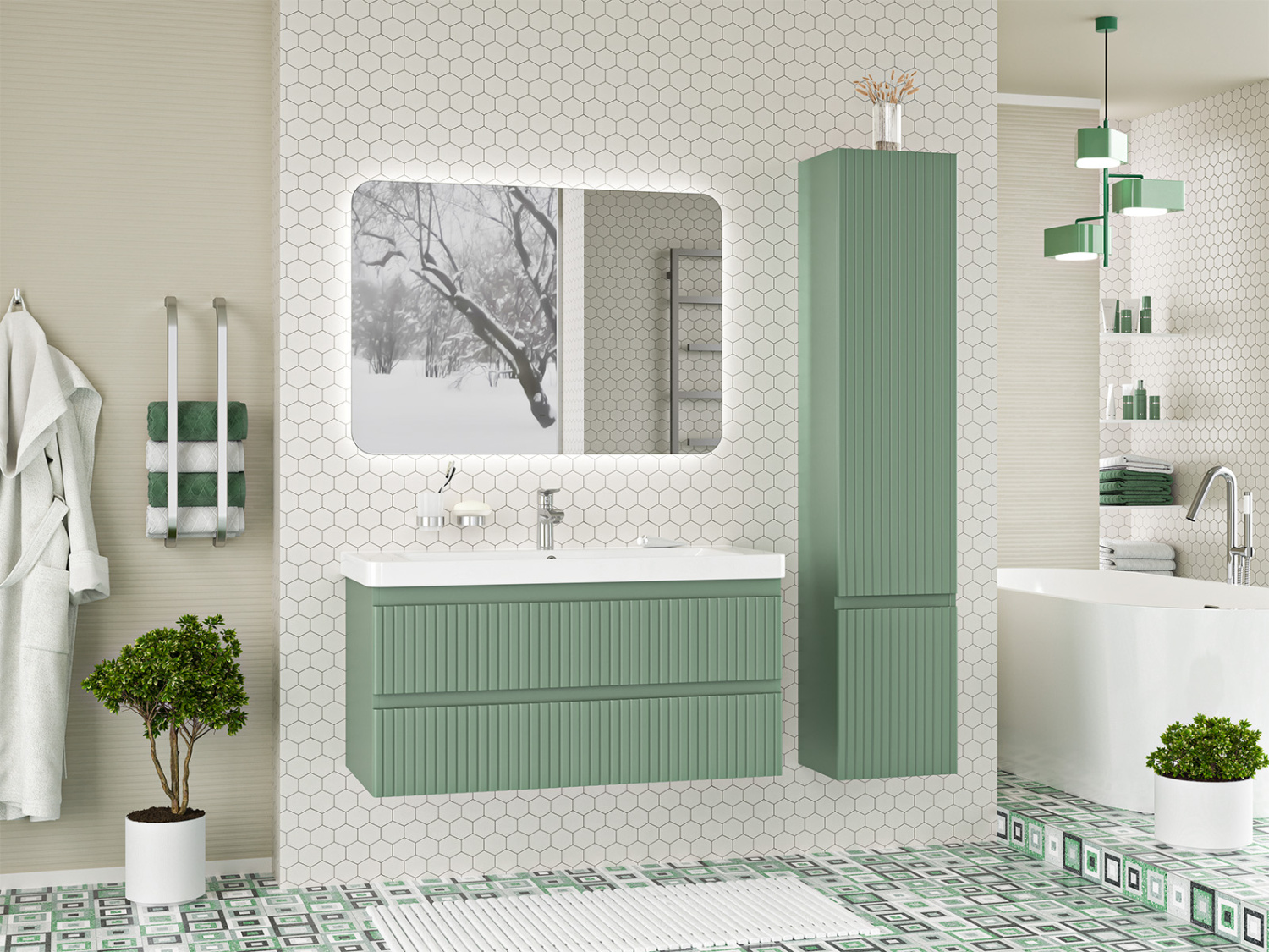 Тумба с раковиной Brevita Victory 105 подвесная, зеленый