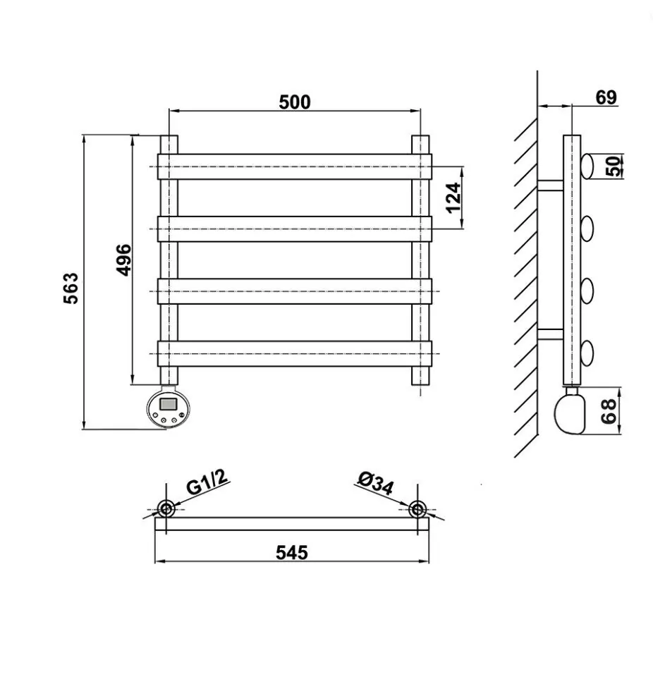 Полотенцесушитель электрический Domoterm Альфа П4 500х496 EL левый, белый матовый