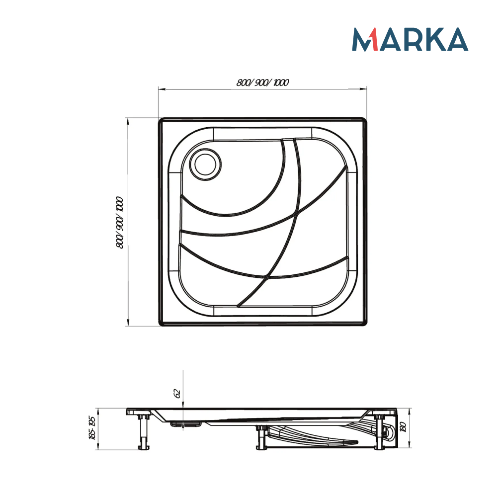 Поддон 1Marka Freya NEW квадрат 90*90 комплект с сифоном