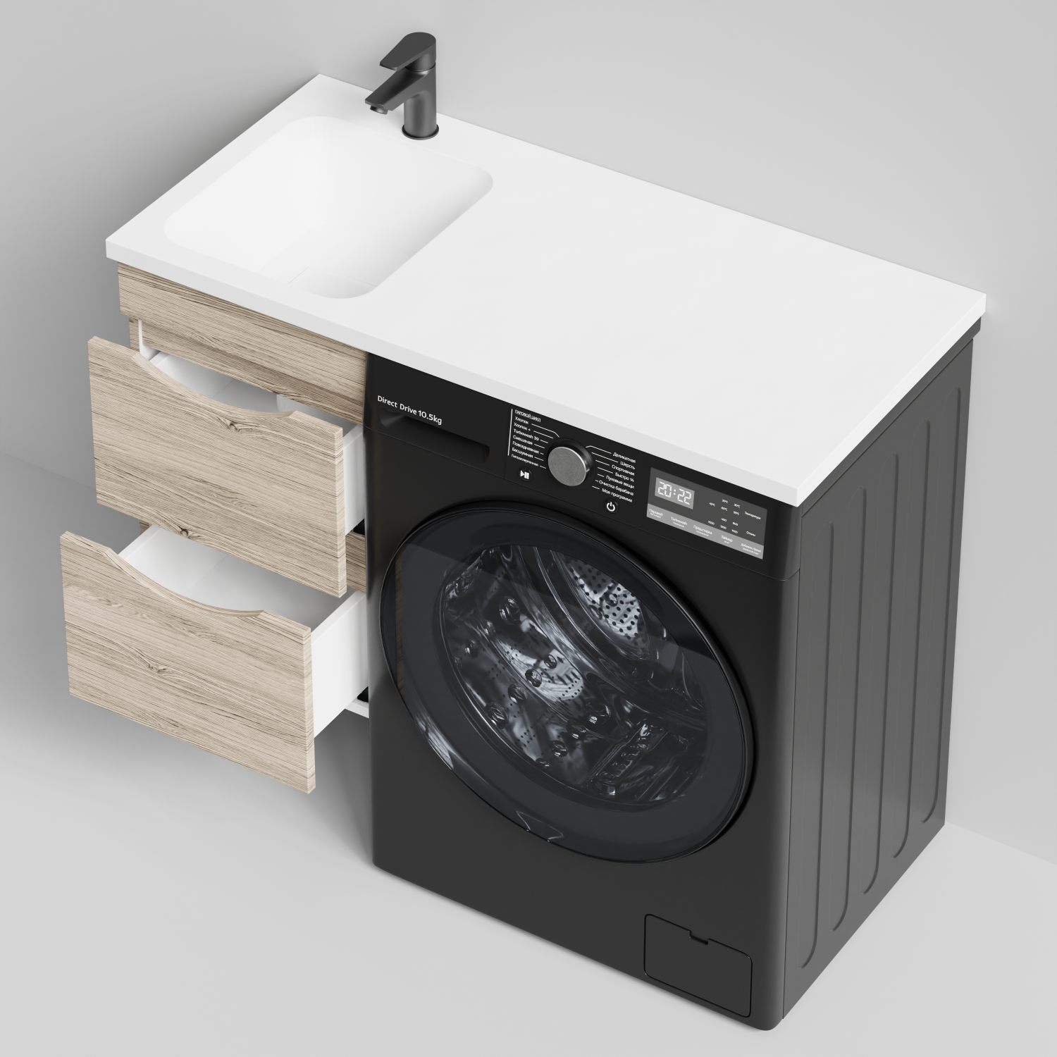 Тумба Vod-ok 38 с раковиной Смайл 100 подвесная, под стиральную машину, левая, Дубослив ореховый светлый