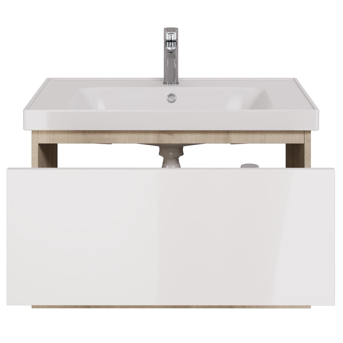 Тумба с раковиной подвесная Dreja Perfecto 90 см, дуб эврика/белый