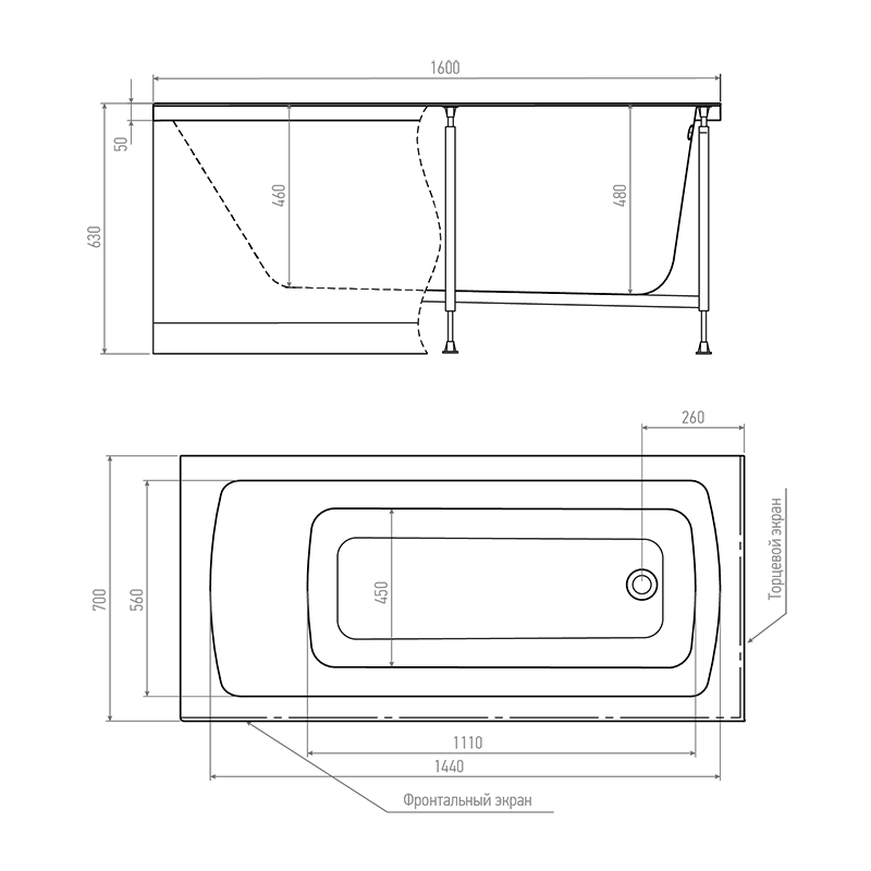 Комплект (3в1) Акриловая ванна TIMO RITTA1670 160*70*63+Каркас + Слив-перелив