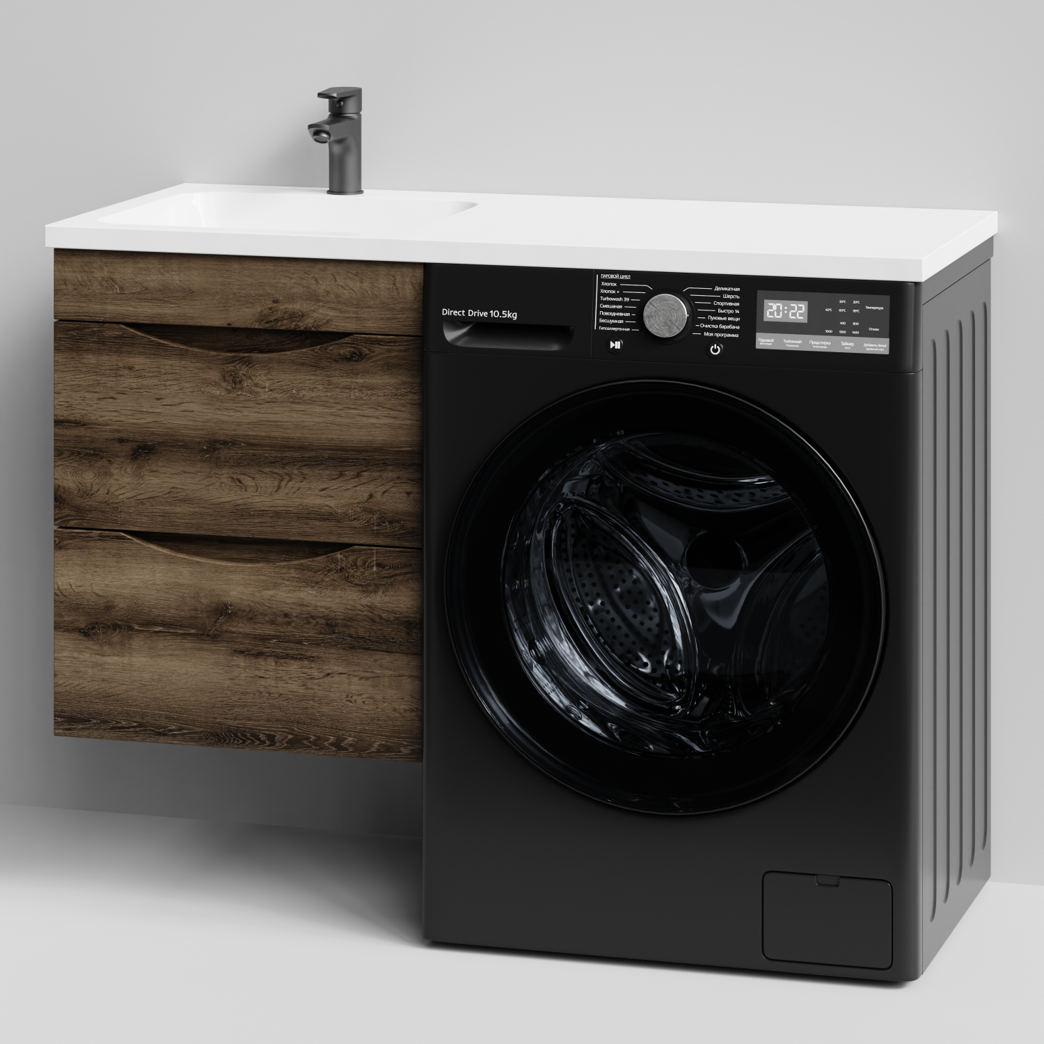 Тумба Vod-ok 48 с раковиной Смайл 110 подвесная, под стиральную машину, левая, Дуб крымский коричневый