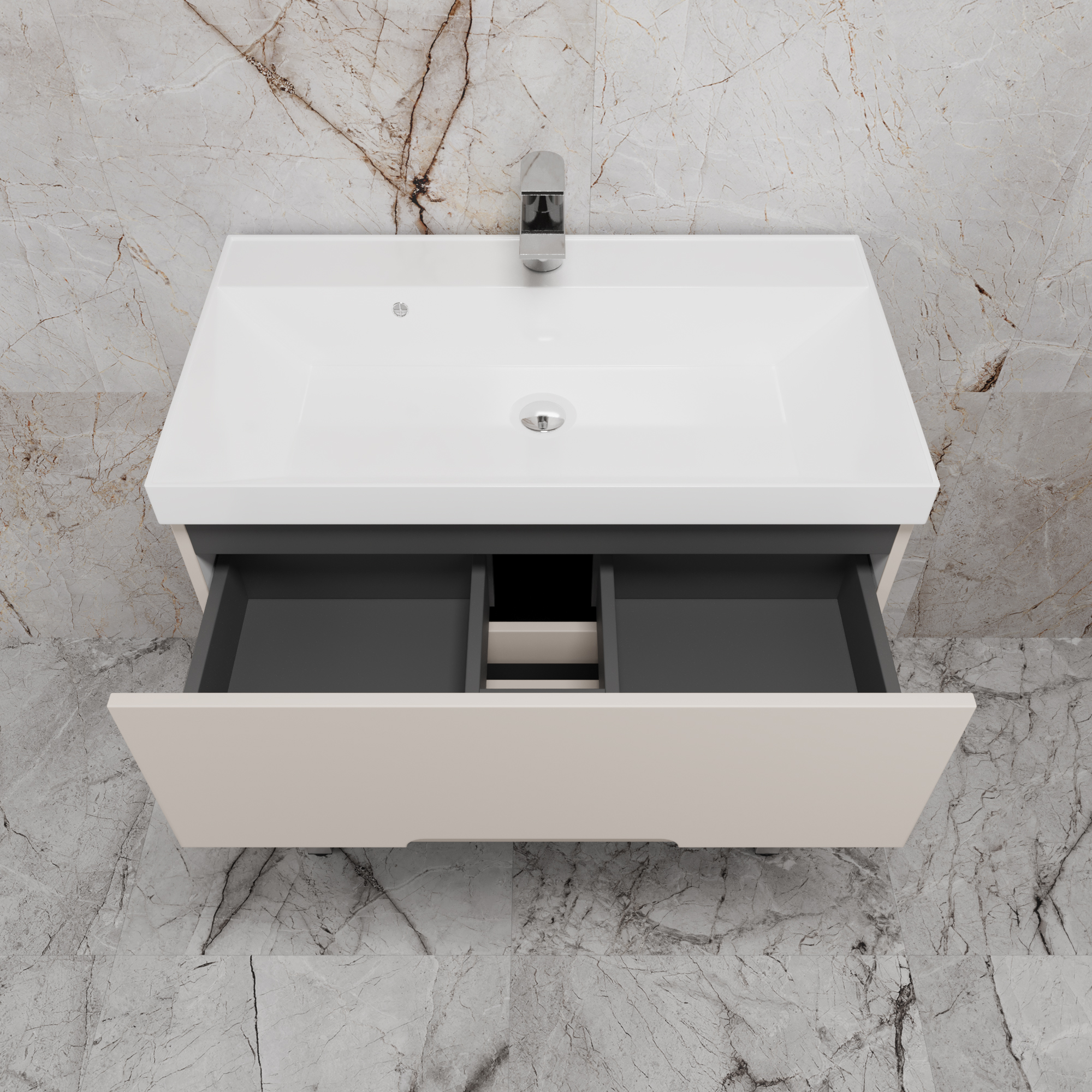 Тумба напольная Style Line "Матис 80" с раковиной ASTI 80 белый, (2 ящика), Крем