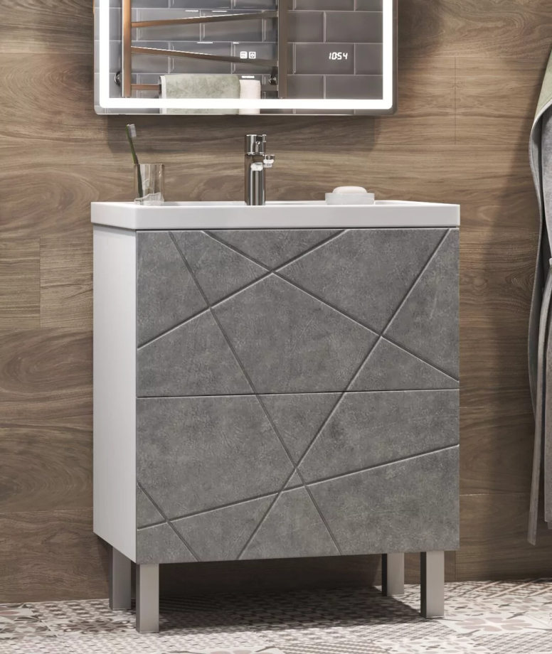 Тумба напольная Vigo Geometry 60 с раковиной Como 60, белый/бетон