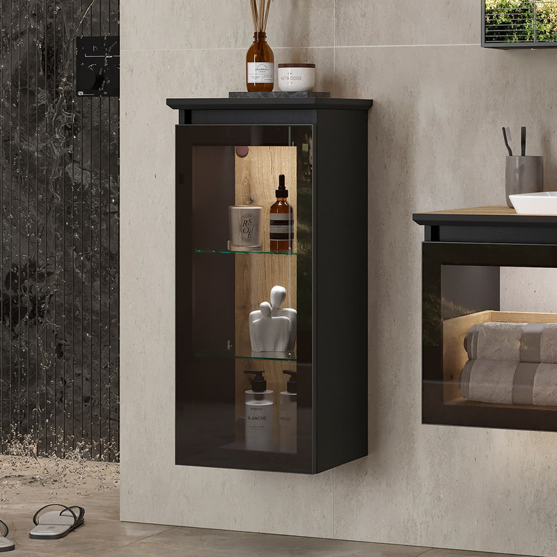 Полупенал подвесной EQUIL Strong 36 подвесной, со столешницей, R/L, 1 дв., дуб черный